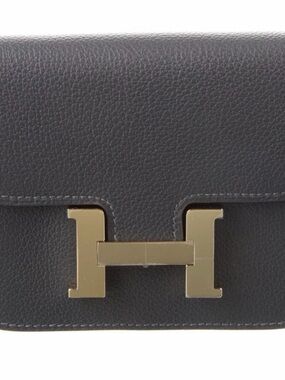 Hermes Constance Slim wallet in Graphite with Gold Hardware- Arctic grey pouch